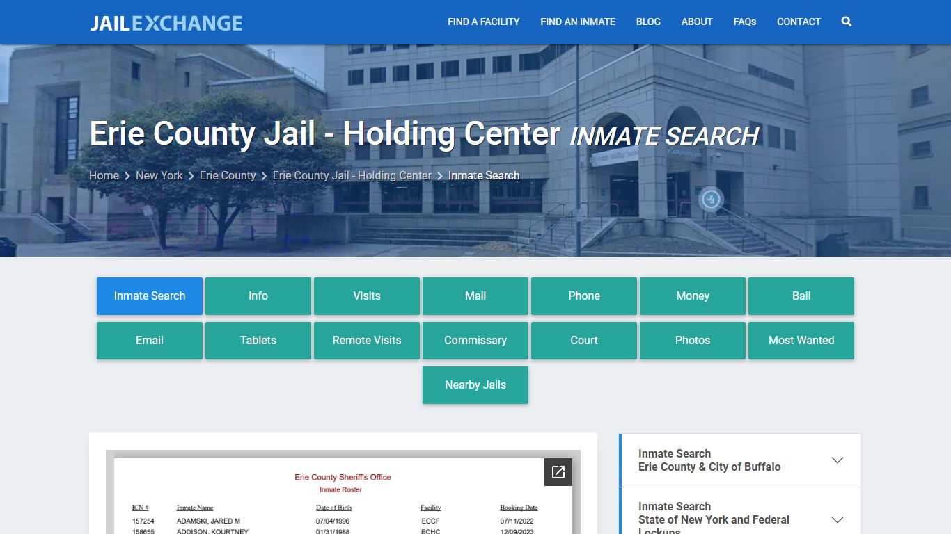 Erie County Jail - Holding Center Inmate Search - Jail Exchange